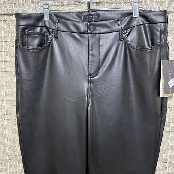 NYDJ Marilyn Straight Faux Leather Jeans Women 14 Black Sculpt Her Lift Tuck NEW - Picture 3 of 12